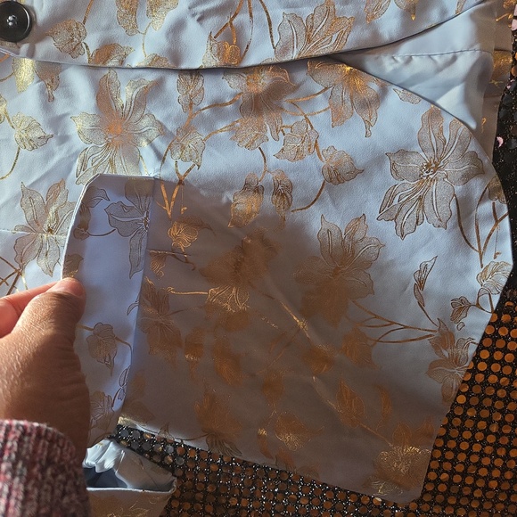 Manfinity Pastel Eggshell Blue Gold Metallic Floral Suit Coat Blazer - Picture 7 of 15